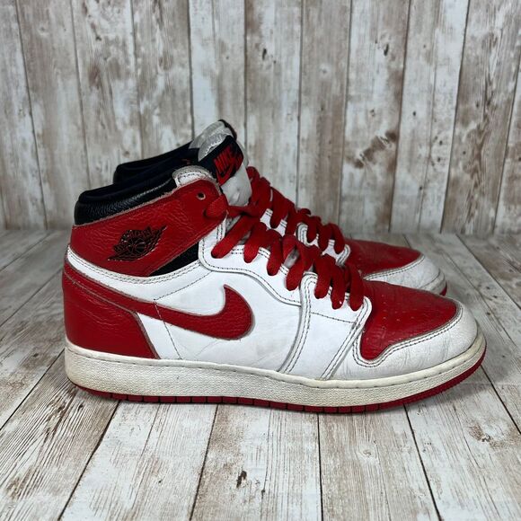 Nike Air Jordan 1 High OG Red White Retro‎ Basketball Sneakers Size 6.5Y - Picture 1 of 8